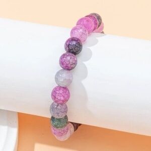 Crystal Beaded Bracelet Purple Gray Stretch